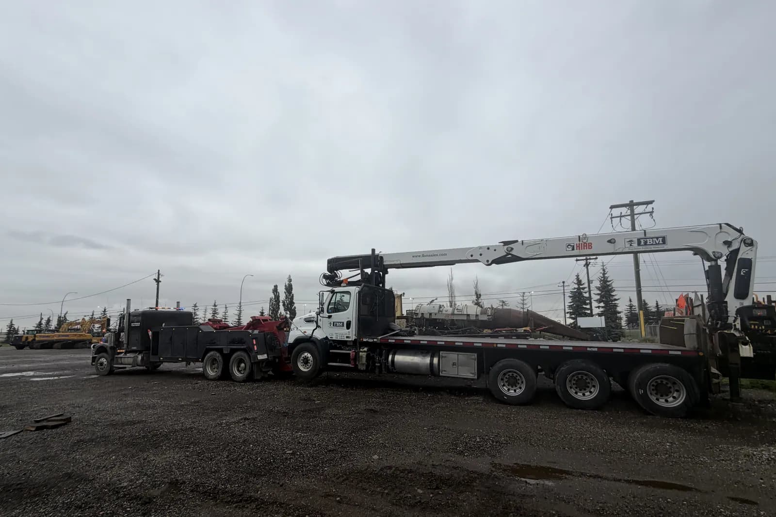 Picker truck with boom extended